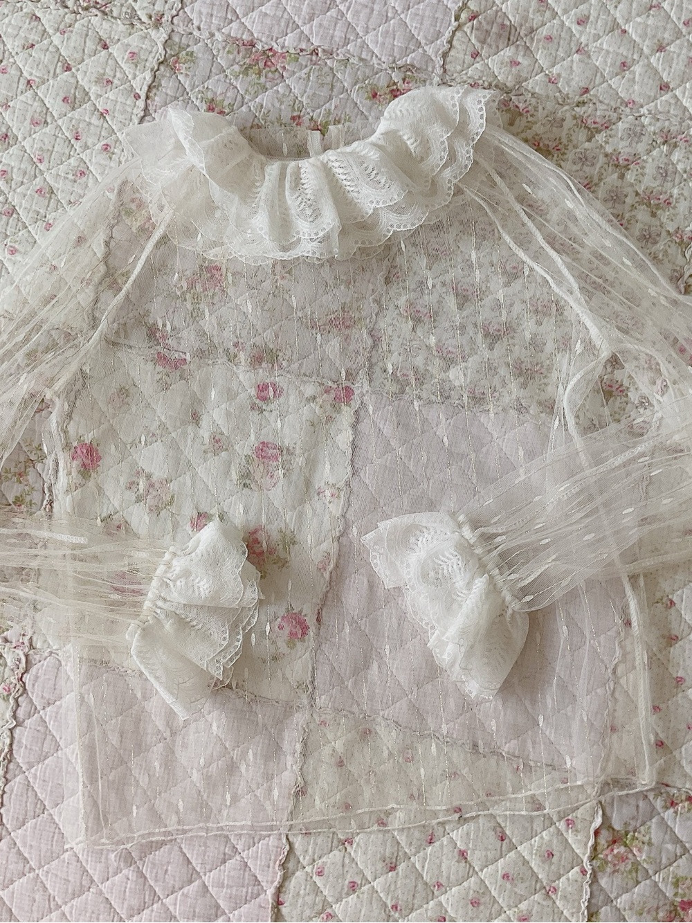 Sheer Ruffled Lace Blouse in Ivory